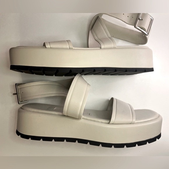 Zara Off White/Cream Leather Flat Strappy Platform Sandals Boho Beach Summer - Picture 15 of 16